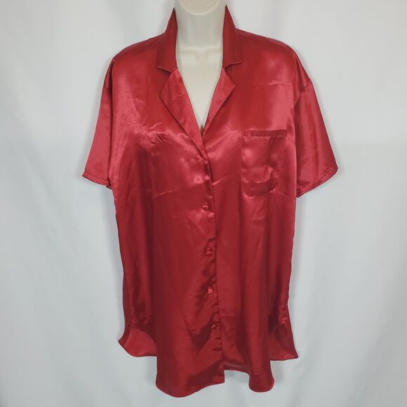 Victoria's Secret Other - VTG Victoria's Secret Size Small Red Satin Sleep Shirt Night Gown Short Sleeve
